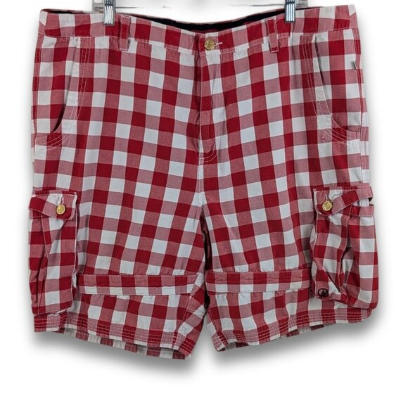 Cavi Red White Gingham Check Cargo Shorts Size 42 Classic Fit Summer Style - Picture 1 of 6